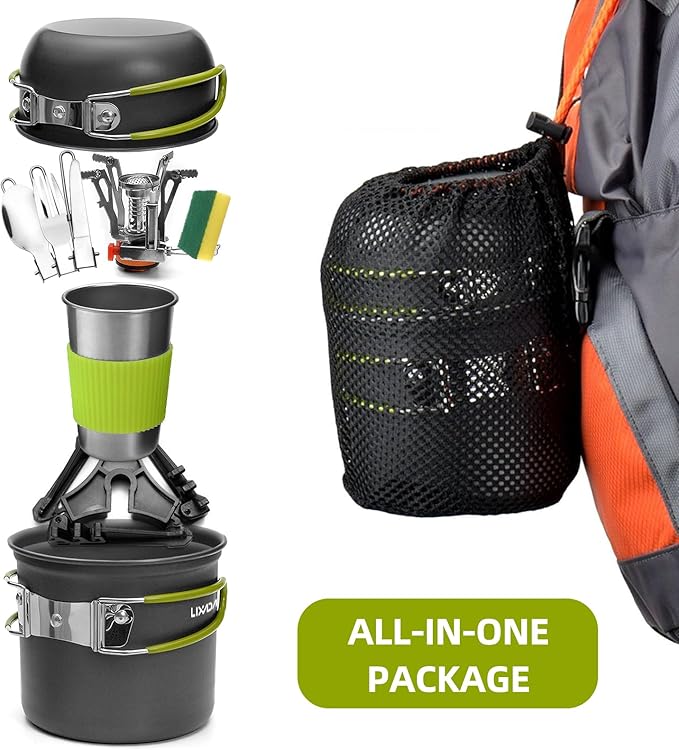 Lixada Camping Cookware Set Portable Camping Mess Kit Cooking Set Camping Cooking Set Outdoor with Stove Spoon Fork Cutter for Picnic Hiking Backpacking Travel