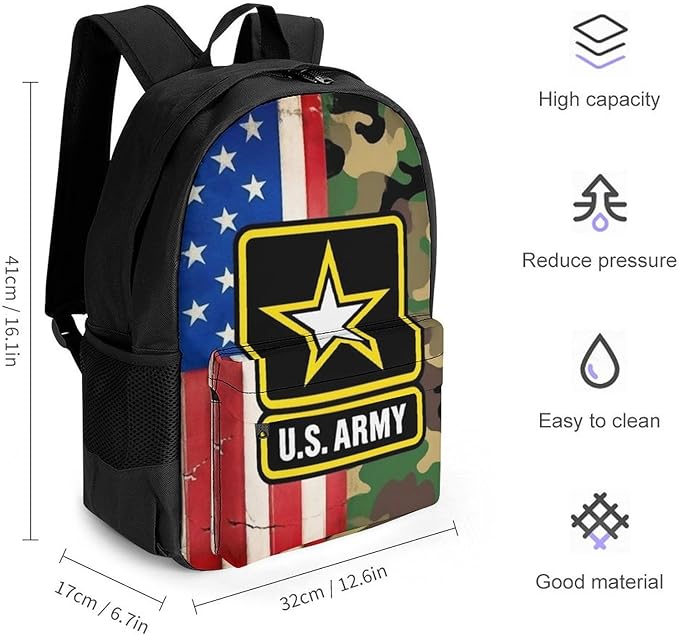 Supdreamc Polyester Daypack Bookbag for Gym Business Bicycle, Large Capacity Multipurpose Anti-Theft Carry On Bag, American Flag Army Green Camo Usa Retro Camouflage Travel Hiking Daypack
