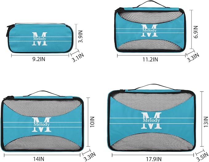 Custom 4 Packing Cubes Set, Lightweight Mesh Travel Luggage Organizers for Travel, Lake Blue Initial Letter 4 Pieces Suitcase Storage Bags