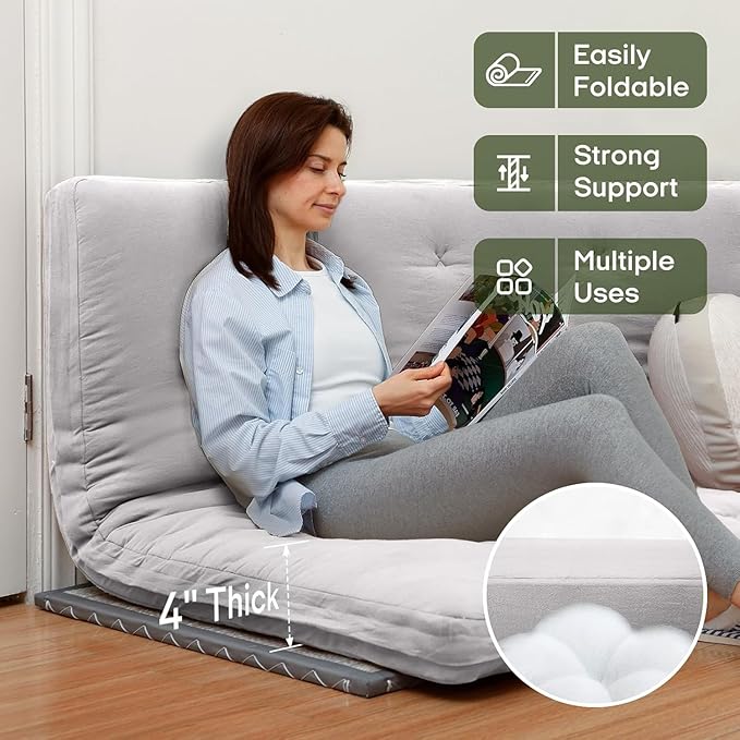 ZonLi Japanese Floor Futon Mattress Full Size 75"x 54", 100% Cotton Cover 4'' Thicken Tatami Mattress, Foldable Sleeping Pad, Portable Dormitory Tatami Mat, Roll Up Floor Lounger Bed for Adult