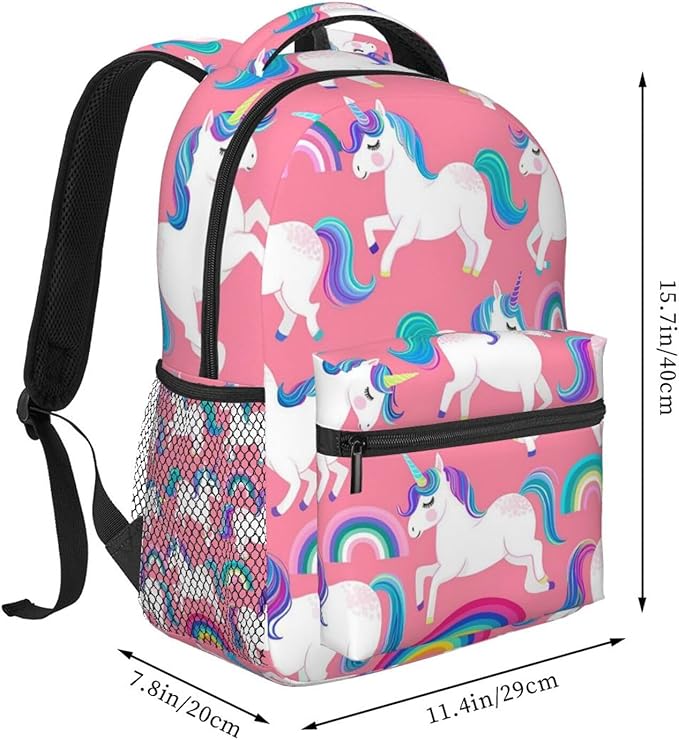 Men Women Lightweight Unicorn Rainbow Casual Daypack Big Capacity Bookbag With Padded Straps for Gym Travel Walking Cycling
