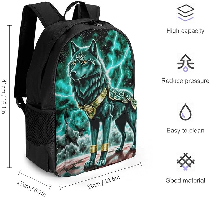 Polyester Daypack Backpack for Climbing Outdoors Running, Big Capacity Multipurpose Anti-Theft Bookbag, Mountain And Northern Light Wolves Psychedelic Travel Hiking Camping Rucksack