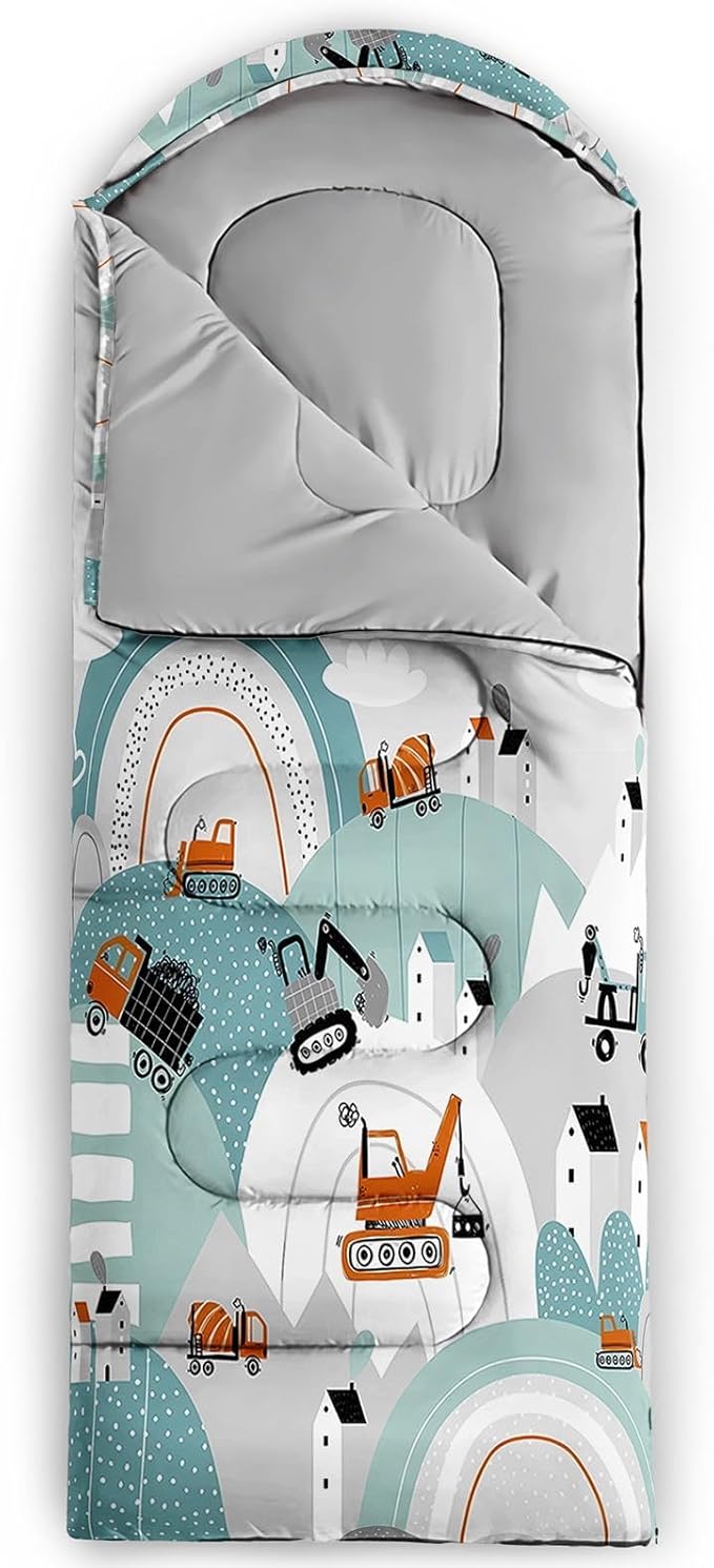 Kids Sleeping Bag for Boys Girls,Cartoon Blue Unicorn Print-Lightweight Warm Portable Outdoor Indoor-Waterproof Cold Weather Resistant Sleeping Bag for Camping Hiking