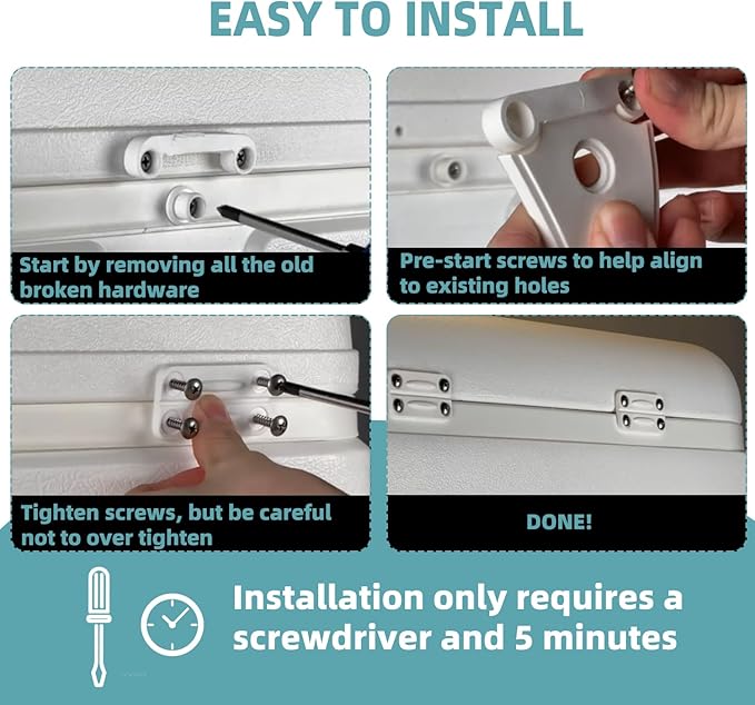 Cooler Hinge and Latch Replacement Kit for Igloo,Repair and Replace Cooler Components,4 Hinges and 2 latches