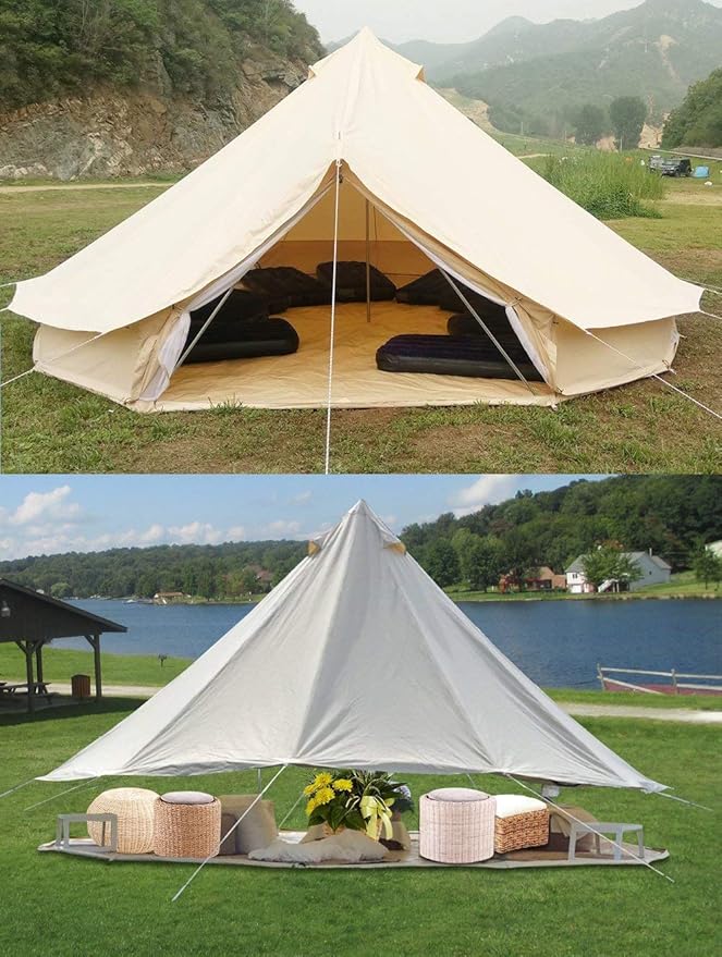 PlayDo Waterproof 4 Season Cotton Canvas Hot Tent Bell Wall Tent Yurt Tent with Stove Jack Hole for Outdoor Family Camping