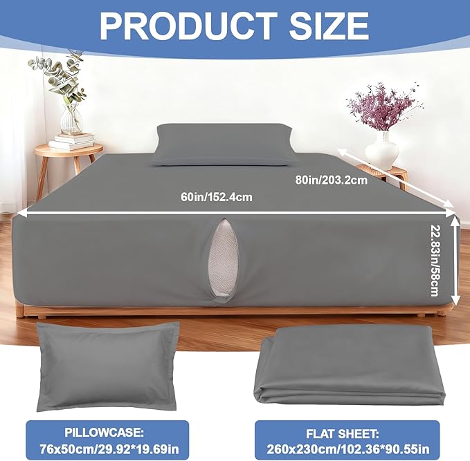 Peryiter 3 Pcs Queen Air Mattress Sheets Set Deep Pocket Queen Sheets for 16-23 Inch Bed, Fitted Sheet with Inflation Opening, Soft Breathable Sturdy for Guests, Camping, Rvs(79.92 x 59.84,Grey)