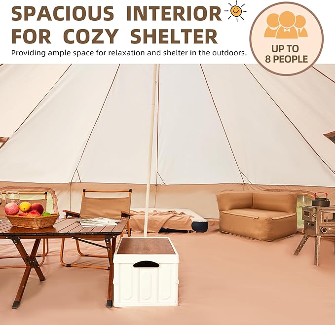 Bell Tent for Family Camping, 9.8/13.1/16.4 FT Yurt Tent with Stove Jack, 4 Season Oxford Tents for Outdoor Party, Hot Tent Shelter Fits 3-4 People
