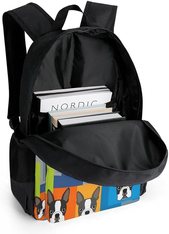 Rucksacks Lightweight Multipurpose Anti-Theft Boston Terrier Dogs Cartoon Shoulder Bag Big Capacity Traveling Camping Backpack With Side Pockets