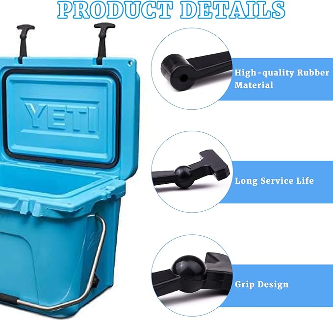 4 Pcs Heavy Duty Cooler Latches Replacement Compatible with YETI Tundra RTIC and Other Related Coolers Lid Latch Parts Accessories Ergonomically Improved Design Black