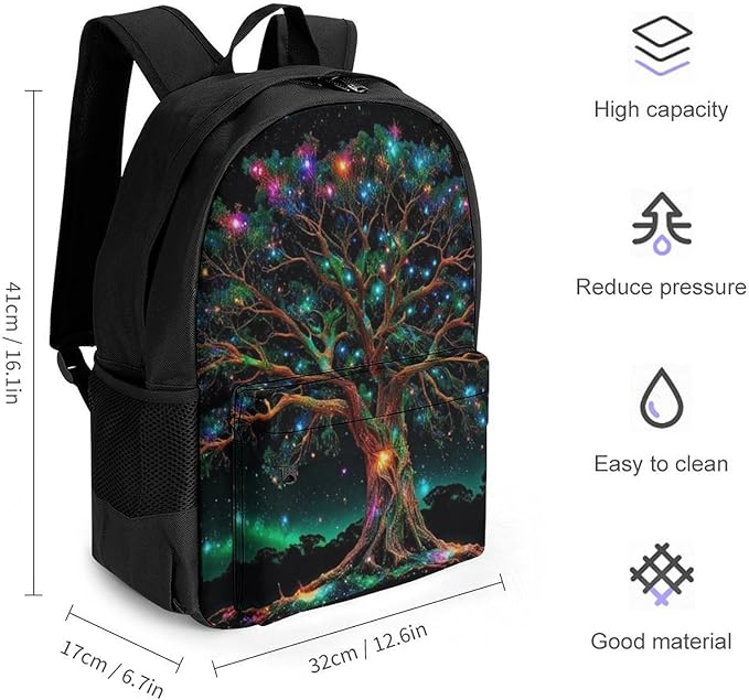 Men Women Polyester Mystery Tree Of Life Fantasy Magic Art Daypack Big Capacity Shoulder Bag With Adjustable Shoulder Straps for Camping Travel Walking Cycling