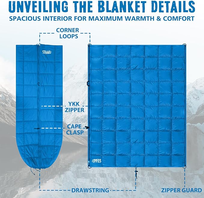 3M Thinsulate Insulation Puffy Camping Blanket for Cold Weather, Queen Size Warm Camping Quilt with Zipper, Waterproof Outdoor Sleeping Bag for Hammock, Cozy & Versatile Gift for Men and Women