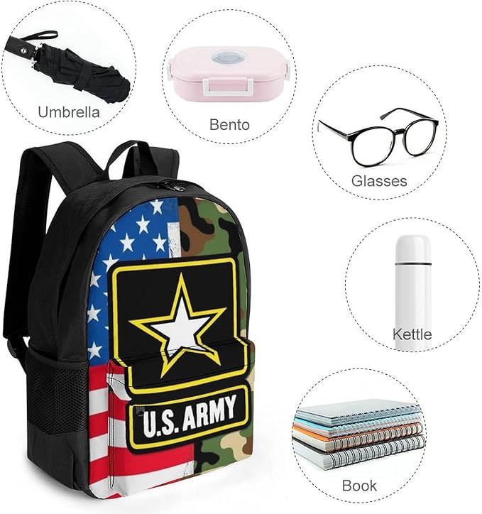 Supdreamc Rucksacks Lightweight Multipurpose Anti-Theft American Flag Army Green Camo Usa Retro Camouflage Shoulder Bag Big Capacity Traveling Camping Backpack With Side Pockets