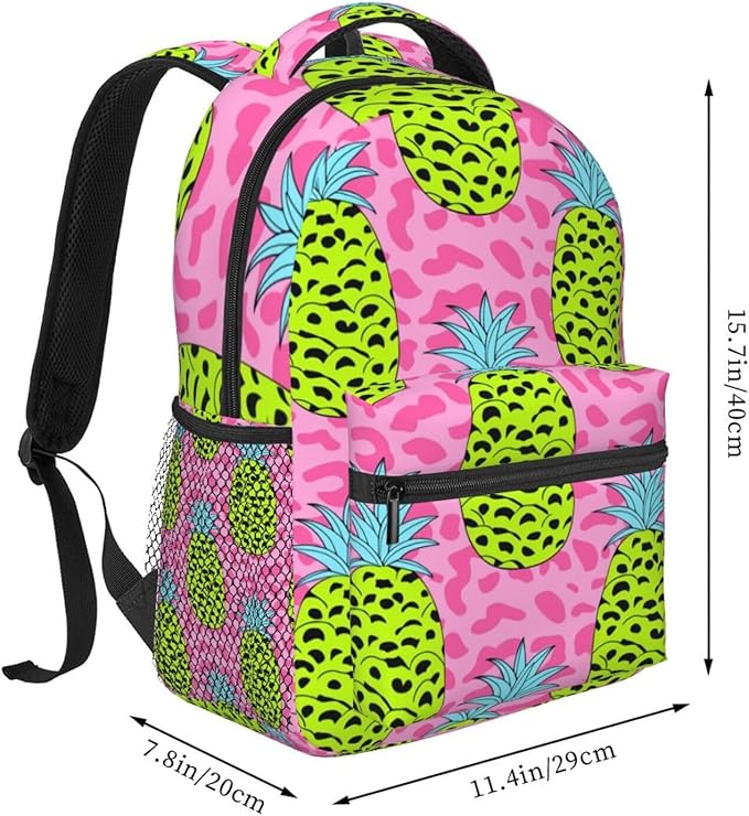 Men Women Lightweight Leopard Pineapple Pink Pattern Backpack Large Capacity Carry On Bag With Padded Straps for Sports Work Walking Cycling