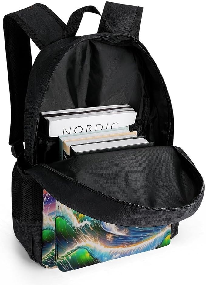 Men Women Lightweight Dolphin Mural Fantastic Universal Dolphins Daypack Bookbag Big Capacity Carry On Bag With Side Pockets for Camping Travel Bicycle