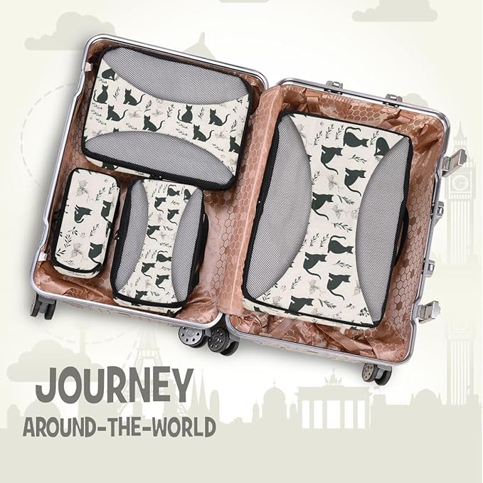 Black Kitten Cat Compression Packing Cubes for Travel Luggage Suitcase Packing Organizers Bags Carry On Lightweight 4 Set