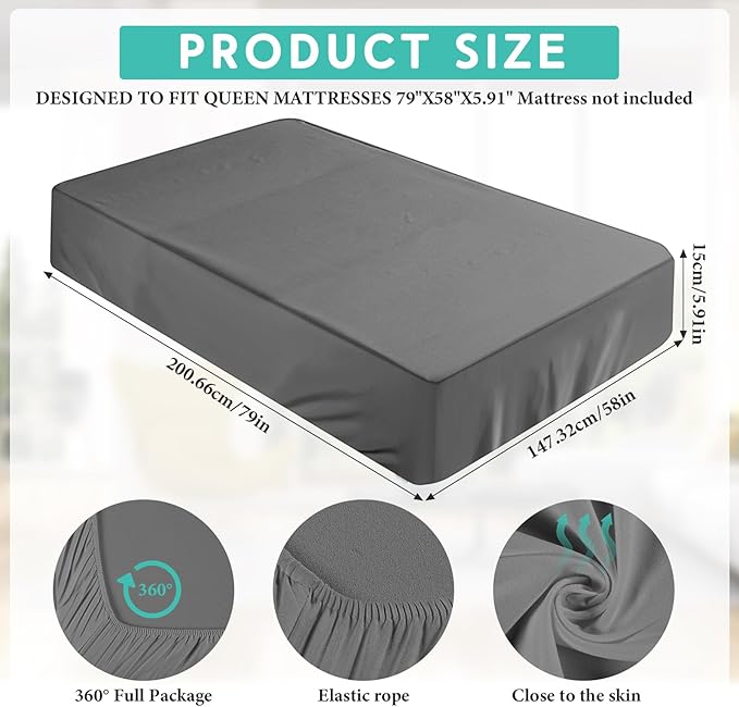 Breling Fitted Sheet (Sheet Only) Compatible with Milliard Trifold Mattress Folding Mattress Fitted Microfiber Bedclothes for Camp Bunk Rvs Bed(Dark Gray,2 Pcs,Queen,6'')