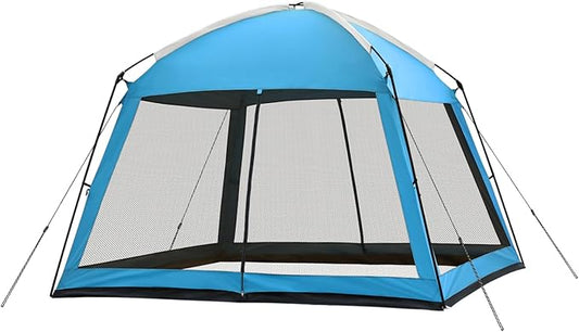12 x 12 FT Camping Screen Tent for 8-10 Person, Easy Setup Screen House with UV 50+ Sun Protection & Mosquito Net for Camping, Backyard, Picnic, Patio Outdoor Blue