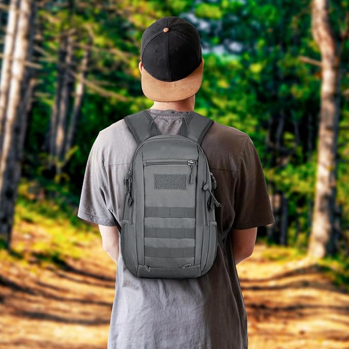 HUNTVP 10L Tactical Backpack Small Backpack Mini Daypack Military MOLLE Rucksack Gear Tactical Assault Pack Bag for Hunting Camping Trekking(10l-grey)