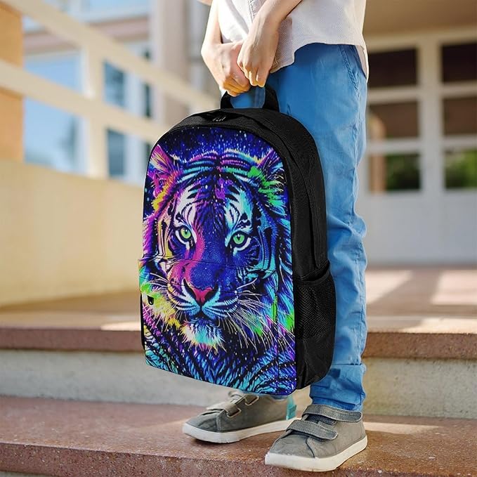 Supdreamc Lightweight Rucksack for Sports Travel Running, Big Capacity Multipurpose Anti-Theft Bookbag, Abstract Colorful Tiger Art Travel and Sport Backpack Rucksack