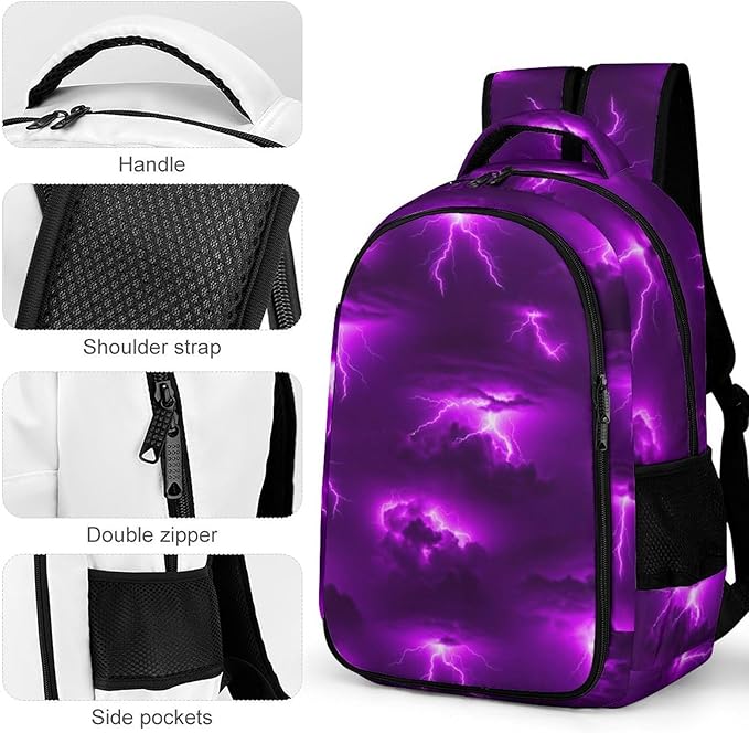 Laptop Backpack Purple Lightning, Work Backpack with Breathable Shoulder Straps for Office Commute