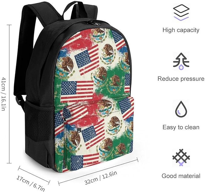 Adults Lightweight Mexico Mexican Usa America Flag Rucksacks Large Capacity Bookbag With Adjustable Shoulder Straps for Trekking Outdoors Bicycle