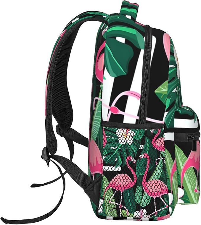 Polyester Daypack Bookbag for Gym Business Bicycle, Large Capacity Multipurpose Anti-Theft Carry On Bag, Flamingo Tropical Bird Art Travel Hiking Daypack