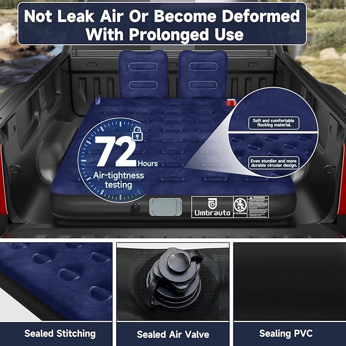 Umbrauto Air Mattress for 5.5-6.5 ft Short Bed Full-Size Trucks, Pickup Truck Airbed Mattress with Cordless Rechargeable Pump for Outdoor Travel