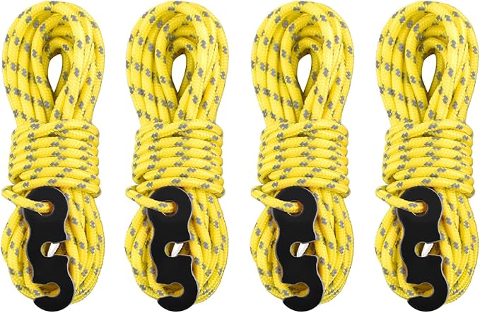 TRIWONDER Reflective Guyline, Tent Cord Nylon Paracord Rope with Guyline Adjuster for Camping Tent, Outdoor Packaging (Yellow - 4 Pack)