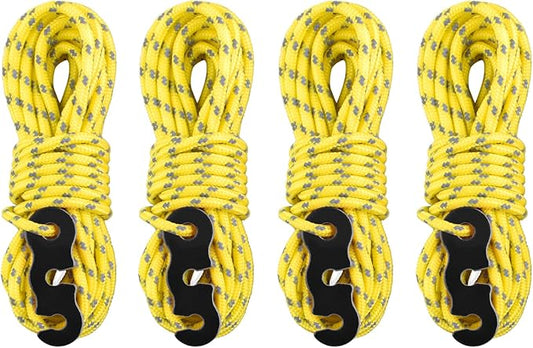TRIWONDER Reflective Guyline, Tent Cord Nylon Paracord Rope with Guyline Adjuster for Camping Tent, Outdoor Packaging (Yellow - 4 Pack)