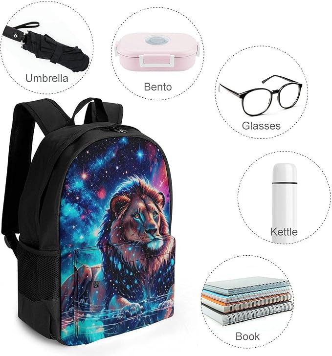 Men Women Polyester Galaxy King Of Lion Star Space Daypack Big Capacity Shoulder Bag With Adjustable Shoulder Straps for Camping Travel Walking Cycling
