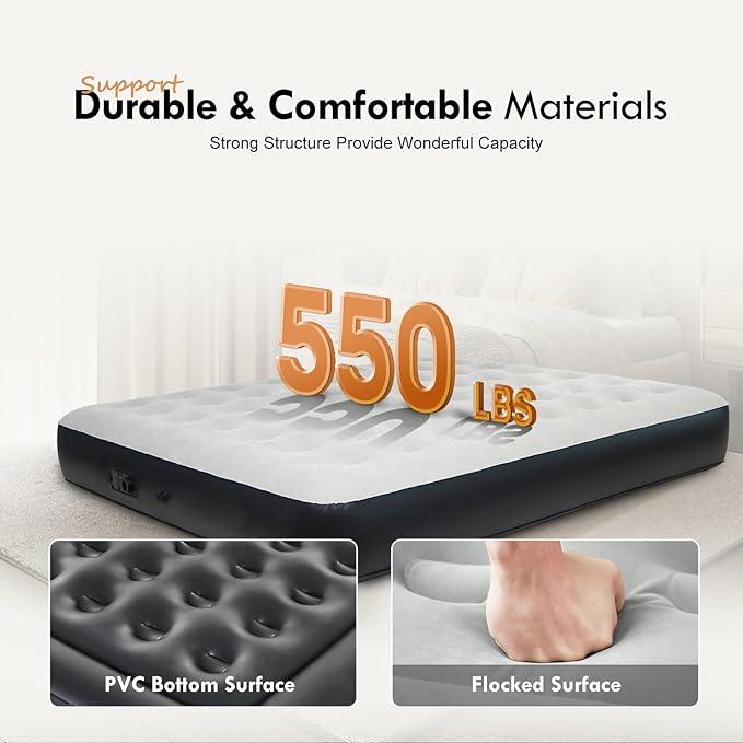 DIMAR GARDEN King Size Air Mattress with Built in Pump, Blow Up Mattress, Inflatable Bed for Home