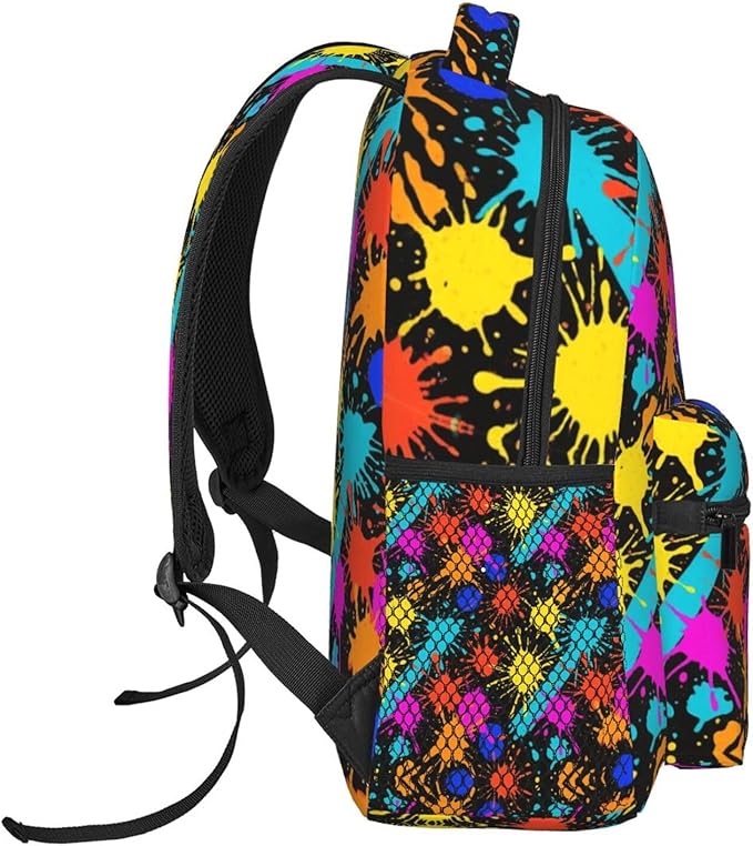 Men Women Lightweight Colorful Splatter Color Art Daypack Bookbag Big Capacity Carry On Bag With Side Pockets for Camping Travel Bicycle