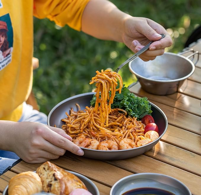 Boundless Voyage Titanium Camping Plate Dishes Saucer Lightweight Round Dinnerware Set Stackable Serving Plates Pasta Plates Travel Outdoor Home Kitchen Tableware Set Ti1120T