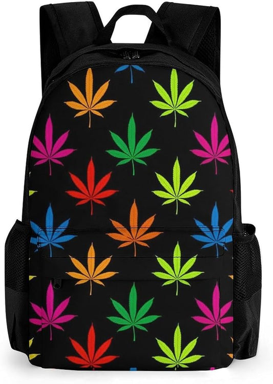 Daypack Lightweight Multipurpose Anti-Theft Colorful Weedleaf Shoulder Bag Large Capacity Laptop Book Bag Rucksack With Adjustable Shoulder Straps