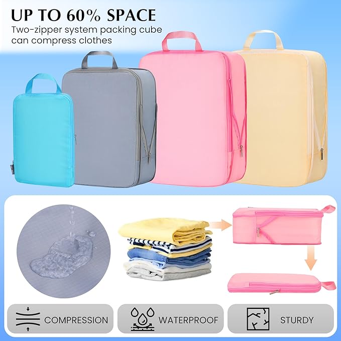 Carry on Compression Packing Cubes Travel for Suitcases ，Compressible Packing Cubes for Travel Women Packing Organizers 4 Set Ultralight (multicolor)