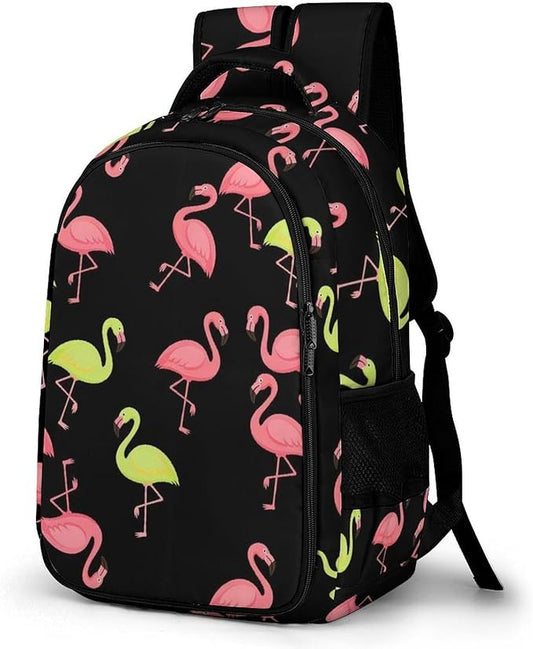 Nurse Teacher Travel Backpack Pink And Turquoise Flamingo Purse, Cute Laptop Backpack with Tumbler Holder for Women College Work Casual Daypack