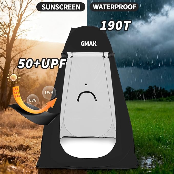GMAK Pop Up Privacy Shower Tent, Portable Pop Up Beach Dressing Changing Room UV/Rain Outdoor Privacy Shelter Camping Tents, Shower Room Toilet Shelters for Outdoor Hiking Beach Picnic Fishing, Black