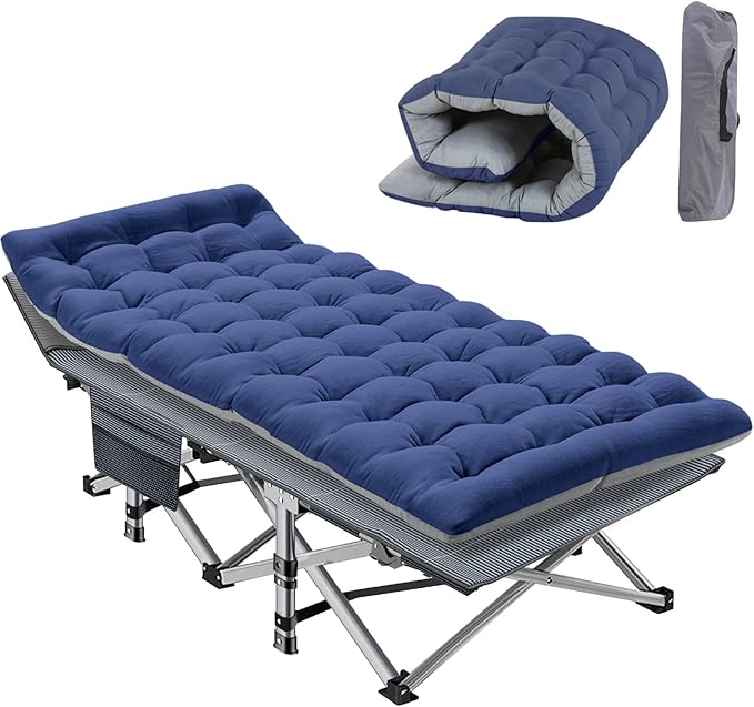Slsy Oversized XXL Folding Camping Cot for Adults with Pad, Padded Portable Sleeping Cots, Camp Bed with Carry Bag for Outdoor Travel, Beach, Hiking