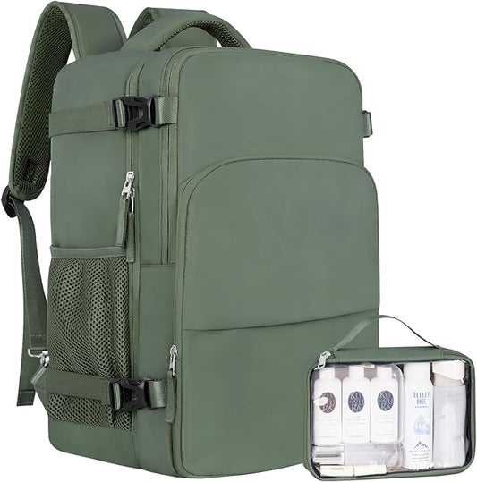 Personal Item Backpack, Carry on Travel Backpack with Multi-Pockets, Waterproof Casual College 16inch Laptop Backpack for Men Women, Army Green