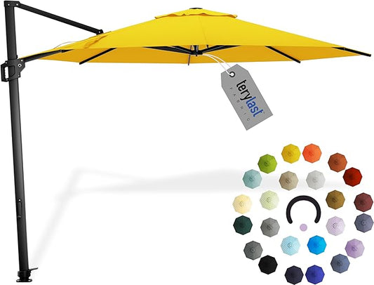 Midtown Umbrellas 10 Ft Outdoor Cantilever Patio Umbrella w/Terylast Sunflower Yellow Fabric - Tilt 360° Offset Patio Umbrella, Deck Patio Umbrella, Backyard Umbrella & Garden Umbrella - Black Frame