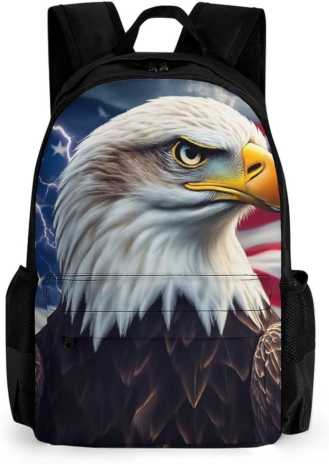 Supdreamc Lightweight Rucksack for Sports Travel Running, Big Capacity Multipurpose Anti-Theft Bookbag, Bald Eagle American Flag Travel and Sport Backpack Rucksack