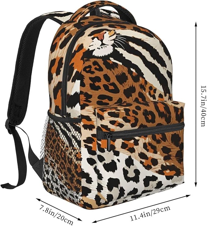 Rucksack Polyester Anti-Theft Multipurpose Leopard Print Animal Skin Patterns Carry On Bag Large Capacity Travel and Sport Backpack Rucksack With Smooth Zippers