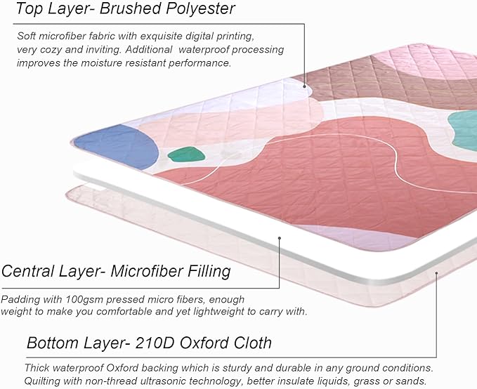 Exclusivo Mezcla Waterproof Picnic Blanket 60x80 Inches Large Multicolor Floral Polyester Sandproof Modern Camping Blanket