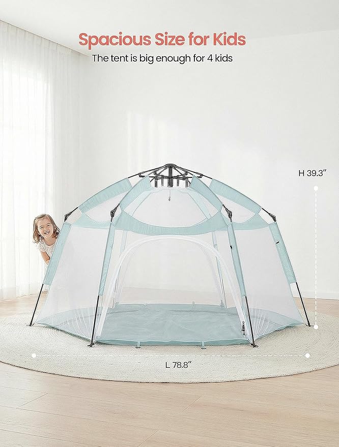 Porayhut Large Pop Up Play Tent for Kids, 78" Instant Toddler Playhouse with Removable Floor & UV50+ Sun Shade, 360° Mesh Mosquito-Free Tent for Indoor Outdoor Beach Backyard, Fits 4 Kids