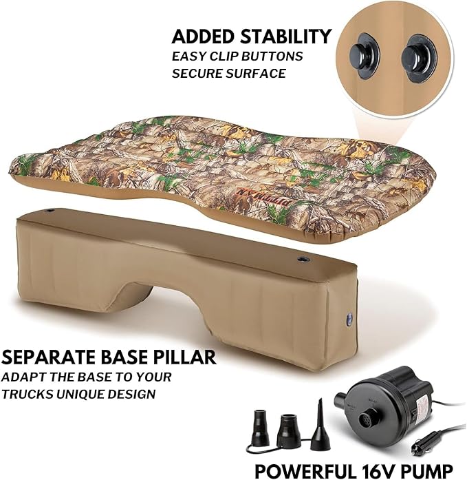 Pittman Outdoors - PPI CMO_TRKMAT AirBedz Rear Seat Air Mattress for Trucks and SUVs with Portable DC Air Pump, Realtree Camo