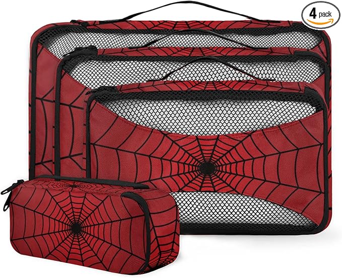Spiders Web Red Compression Packing Cubes for Travel,Expandable Cubes Storage Bag Carry on Luggage Organizers for Toiletry Clothes Shoe Accessories 4 Set