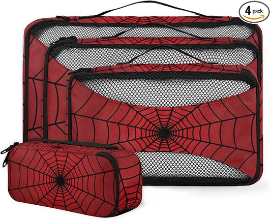 Spiders Web Red Compression Packing Cubes for Travel,Expandable Cubes Storage Bag Carry on Luggage Organizers for Toiletry Clothes Shoe Accessories 4 Set