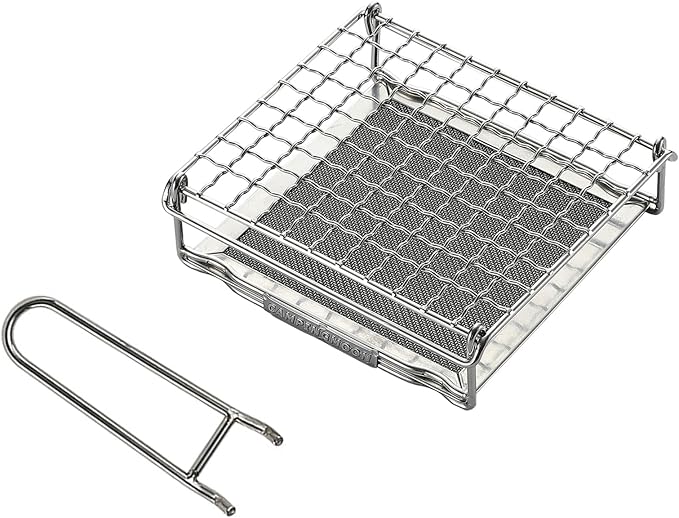 CAMPINGMOON Camping Toaster for Gas Stove Top Fire Grill Grid 304 Stainless Steel Bread Toasters Cooking Grill With Anti Scalding Mesh Fork Medium Size US-1615