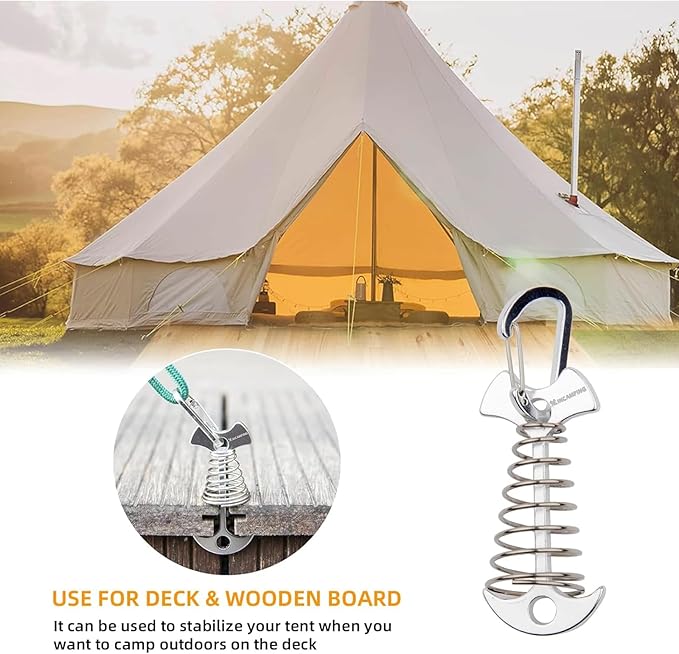 Deck Anchors XINCAMPING 12pcs Aluminum Tent Pegs for Wooden Decks, Windproof Rope Tighteners & Adjusters for Tents, Canopies, Camping Furniture Silver