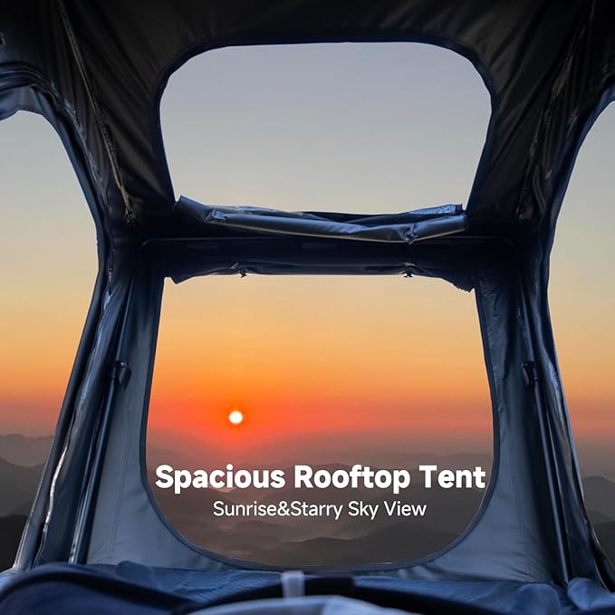 Voyager Pro Rooftop Tent Hard Shell with Skyview Window, USB Outlet, Summer Side Awning&LED Light Strip for 4 Season Camping, Aluminum Pop Up 2-3 Person Roof Top Tent for Truck Jeep SUV Van Trailer